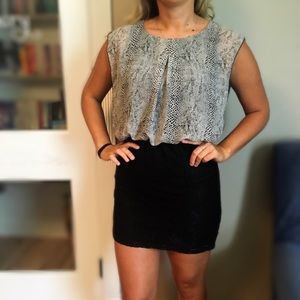 SPEECHLESS lace and python print sheath dress